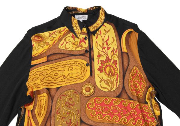 HERMES Scarf Panel Pullover Knit Sweater Black Size L