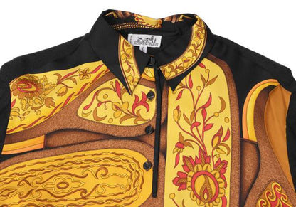 HERMES Scarf Panel Pullover Knit Sweater Black Size L