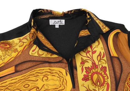 HERMES Scarf Panel Pullover Knit Sweater Black Size L
