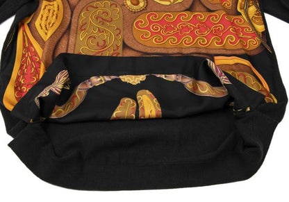 HERMES Scarf Panel Pullover Knit Sweater Black Size L