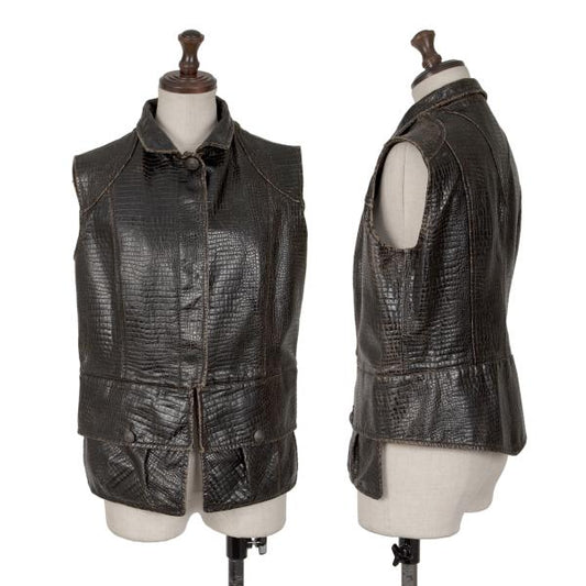 CHANEL Vintage Faux Leather Coco Mark Vest Black Size M