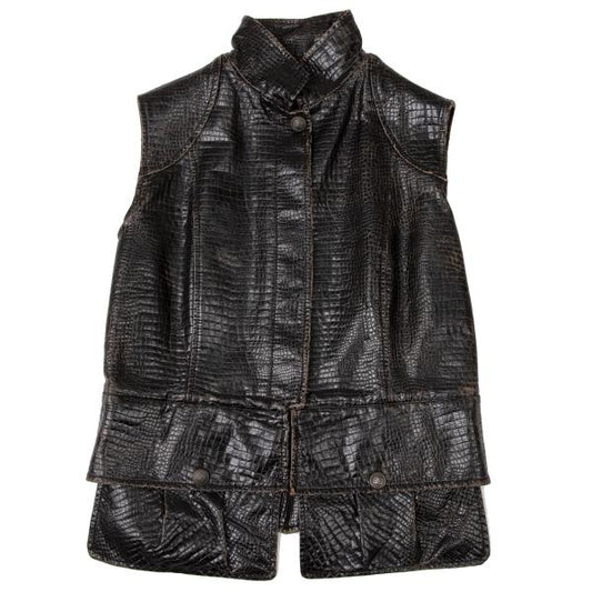 CHANEL Vintage Faux Leather Coco Mark Vest Black Size M