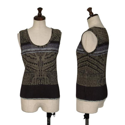 ISSEY MIYAKE Pleated Fringe Allover Print Top Green Size M