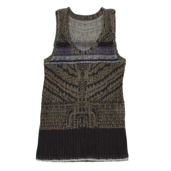 ISSEY MIYAKE Pleated Fringe Allover Print Top Green Size M