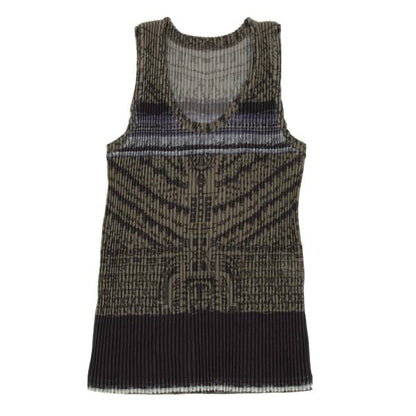 ISSEY MIYAKE Pleated Fringe Allover Print Top Green Size M