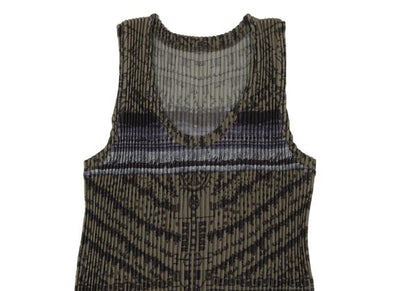 ISSEY MIYAKE Pleated Fringe Allover Print Top Green Size M