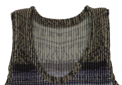 ISSEY MIYAKE Pleated Fringe Allover Print Top Green Size M
