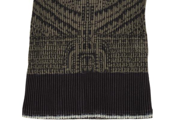 ISSEY MIYAKE Pleated Fringe Allover Print Top Green Size M