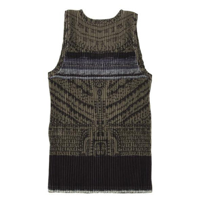 ISSEY MIYAKE Pleated Fringe Allover Print Top Green Size M
