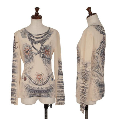 Jean Paul GAULTIER FEMME Silk Tattoo L/S Tee Beige Size S