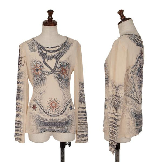 Jean Paul GAULTIER FEMME Silk Tattoo L/S Tee Beige Size S