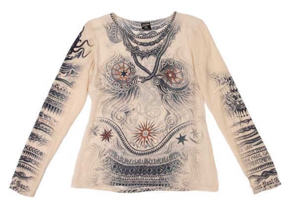 Jean Paul GAULTIER FEMME Silk Tattoo L/S Tee Beige Size S