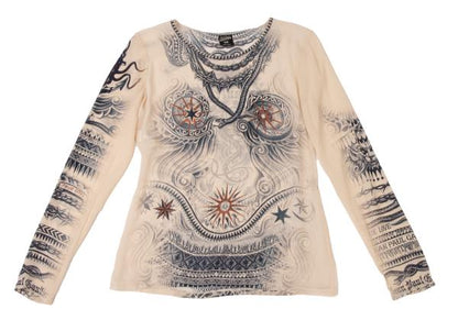 Jean Paul GAULTIER FEMME Silk Tattoo L/S Tee Beige Size S