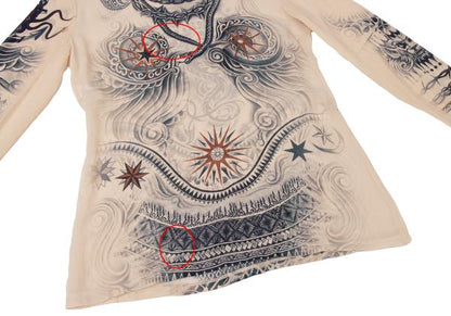Jean Paul GAULTIER FEMME Silk Tattoo L/S Tee Beige Size S