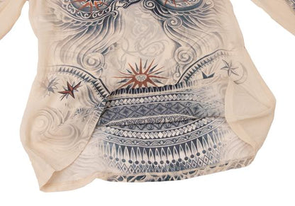 Jean Paul GAULTIER FEMME Silk Tattoo L/S Tee Beige Size S