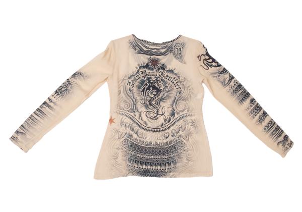Jean Paul GAULTIER FEMME Silk Tattoo L/S Tee Beige Size S