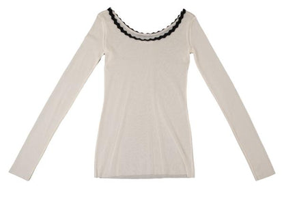 Jean Paul GAULTIER Piping Neck Power Net Top Ivory Size S