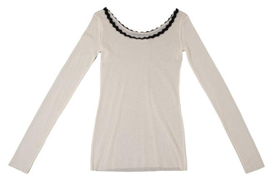 Jean Paul GAULTIER Piping Neck Power Net Top Ivory Size S