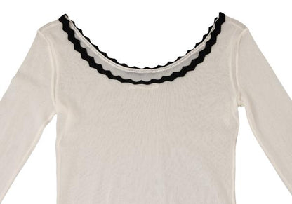 Jean Paul GAULTIER Piping Neck Power Net Top Ivory Size S