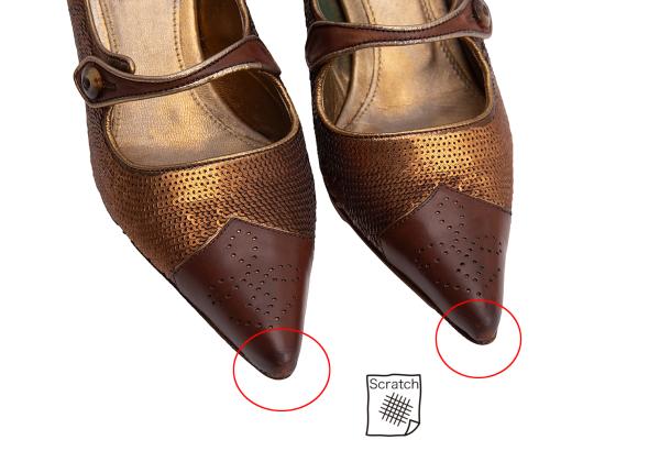 PRADA Sequin Design Leather Heels Brown Size 34 (22cm)