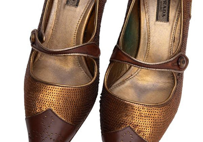 PRADA Sequin Design Leather Heels Brown Size 34 (22cm)