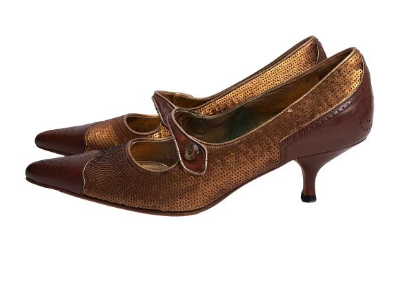 PRADA Sequin Design Leather Heels Brown Size 34 (22cm)