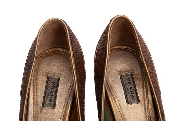PRADA Sequin Design Leather Heels Brown Size 34 (22cm)