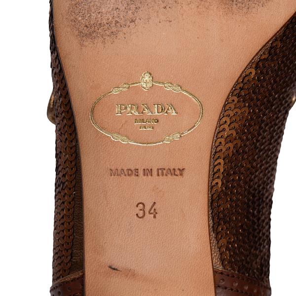 PRADA Sequin Design Leather Heels Brown Size 34 (22cm)
