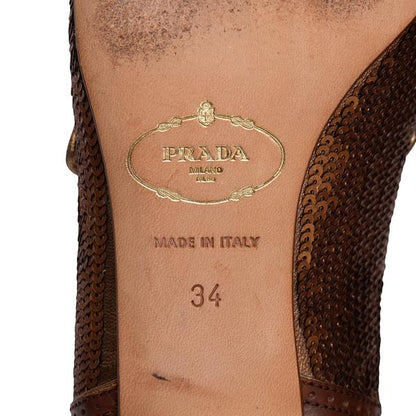 PRADA Sequin Design Leather Heels Brown Size 34 (22cm)