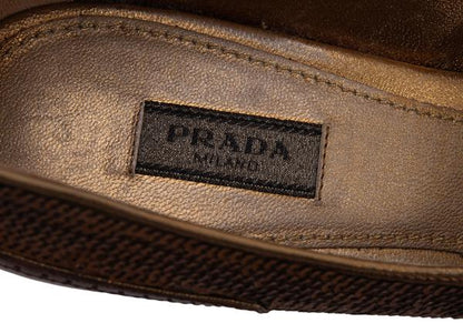 PRADA Sequin Design Leather Heels Brown Size 34 (22cm)