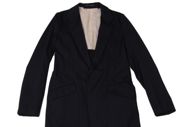 Y's 21AW Striped Lapel Long Jacket Blue Size 2