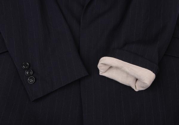 Y's 21AW Striped Lapel Long Jacket Blue Size 2