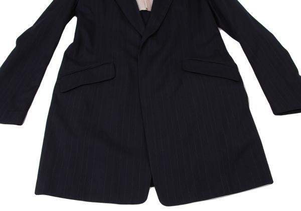Y's 21AW Striped Lapel Long Jacket Blue Size 2