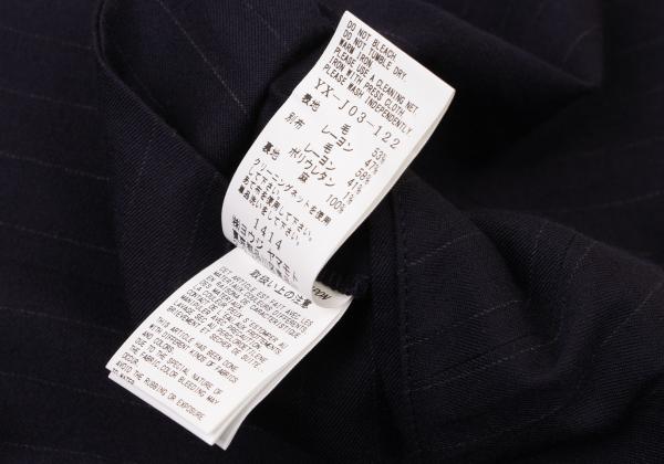 Y's 21AW Striped Lapel Long Jacket Blue Size 2