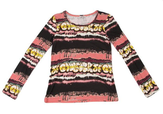 JUNIOR GAULTIER Rayon Graffiti Print Long Top Pink Size 16A