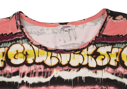 JUNIOR GAULTIER Rayon Graffiti Print Long Top Pink Size 16A