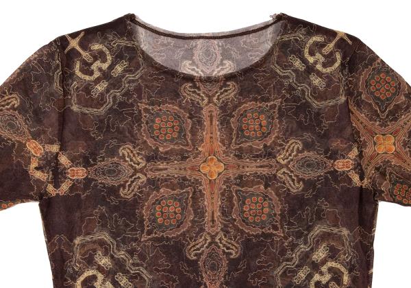 ISSEY MIYAKE All-Over Print Mesh Short Top Brown Size 2