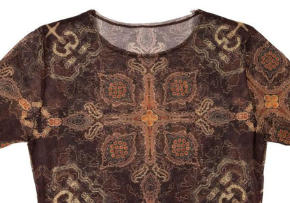 ISSEY MIYAKE All-Over Print Mesh Short Top Brown Size 2