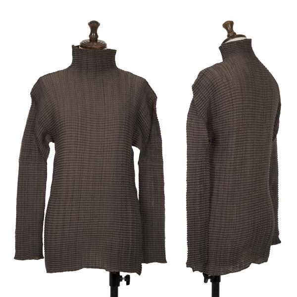 ISSEY MIYAKE Stretch Pleated Long Sleeve Top Khaki Size M