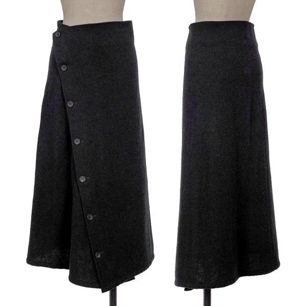 Y's Wool Many Button Wrap Midi Skirt Navy Size 3