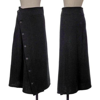 Y's Wool Many Button Wrap Midi Skirt Navy Size 3