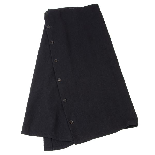 Y's Wool Many Button Wrap Midi Skirt Navy Size 3