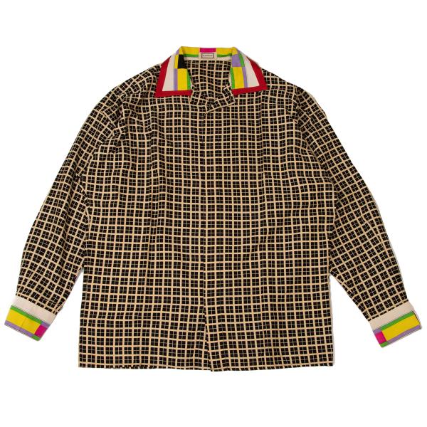 GIANNI VERSACE Color Block Plaid Long Sleeve Shirt Beige Size 46S