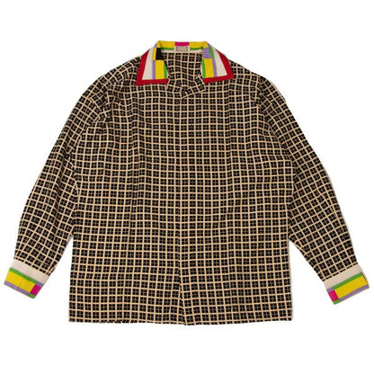 GIANNI VERSACE Color Block Plaid Long Sleeve Shirt Beige Size 46S