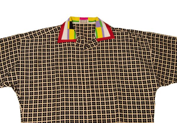 GIANNI VERSACE Color Block Plaid Long Sleeve Shirt Beige Size 46S
