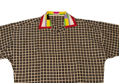 GIANNI VERSACE Color Block Plaid Long Sleeve Shirt Beige Size 46S
