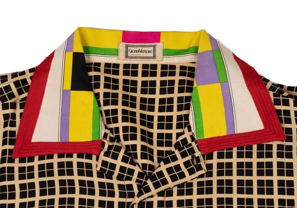GIANNI VERSACE Color Block Plaid Long Sleeve Shirt Beige Size 46S