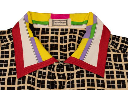 GIANNI VERSACE Color Block Plaid Long Sleeve Shirt Beige Size 46S