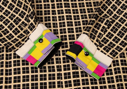 GIANNI VERSACE Color Block Plaid Long Sleeve Shirt Beige Size 46S