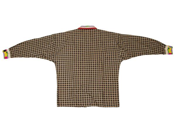 GIANNI VERSACE Color Block Plaid Long Sleeve Shirt Beige Size 46S